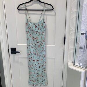 Floral Spaghetti Strap Dress - Mint Green